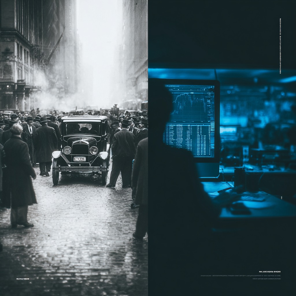 Early automobiles in a city square